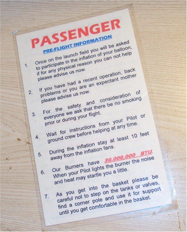 Pre-Flight Briefing Cards